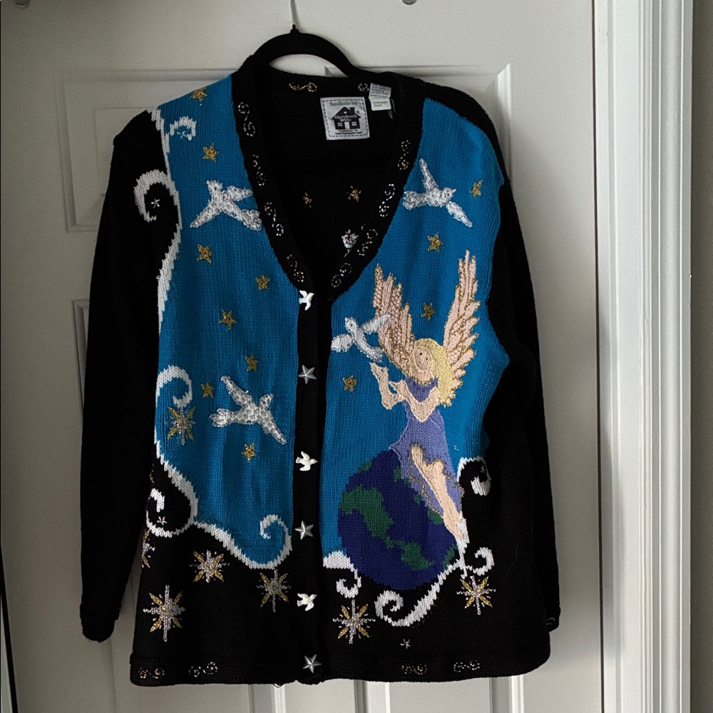 Storybook Knits Black Spreading Peace Tank & Cardigan